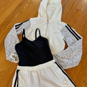 Shimmery & Sporty Dance Leotard Shorts & Jacket Set | Girls Size 6/7